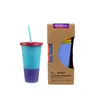 710ML Thermochromic Cup Plastic Color Change Mug Candy Colors Reusable Drinking Tumblers with Lid and Straw LLFA 1562 T2