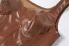 Sisterlinda Faux PU Leather Sexy Tank Push Up Brown Gorset Crop Topy Kobiety Club Party Bez Rękawów Kobiet Backless Camis Tees2020 Y0824