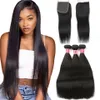 9A Brazilian Straight Hair With 4x4 Lace Closure 3PCS Straight Human Hair Weave Bundles With Closure