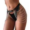 Black Leather Chain Belt Goth Sexy Body Belly Chains Skirt Punk Style Strap Waist Thigh Harness Dance Jewelry