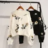 Vintage tröja pullovers kvinnor höst vinter koreanska lösa slim studen stickas pull femme korta blommiga damer topp 46388 210422