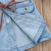 Mode Ny Baby Girls Loved Långärmad Turn-Down Collar Sashes Denim Knee-Length Princess Dress Outfit Höst 2-7Y Q0716