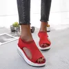 Sandalet Kadınlar Takozlar Terlik Ayakkabı Yaz Platformu Kadın Peep Toe Örme Sneakers Rahat 2021 Sandalias Üzerinde Kayma
