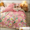 Zestawy pościelowe Dostawy Home Textiles Ogród Bed Arkusz Poszewka Comforter ER Stevet Set 4 sztuk Sweet Strbip Drukuj Wzór Girlish Style