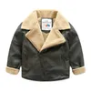 Winter Warm Fashion 3 4 6 8 10 12 Years Black Faux Leather Plus Velvet Thickening Zipper Jacket Outwear For Kids Baby Boy 210625