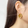 Trendy Kore Geometrik Yuvarlak Büküm Metal Hoop Küpe Moda Daire 14 K Altın Kaplama Tıknaz Huggie Küpe Takı Aksesuarları