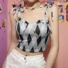 Argyle Drukuj Y2K Camis Crop Top dla Dziewczyny z cienkim paskiem Lato Kobiety Vintage Kratę Krawatę Bez Rękawów Kawaii Tee Kobieta 210510