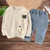 Children's Clothing Winter Suit 1 2 3 4 Years Toddler Boy Girl Fashion Fleece Thick Warm 3PCS Set Vest Hooded Tops Pants 220214