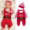 Completi di abbigliamento Born Infant Baby Boy Girl My First Christmas Outfit Maniche lunghe Pagliaccetto Tuta Cappello Set Babbo Natale Costume di Natale 0-24M