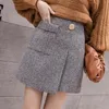 Rokken herfst winter hoge taille mini wollen rok vrouwen kaki grijs zwart bovenkleding warme knoopvakken a-line dames