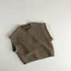 Sweter Baby Brązowy Kamizelka Chłopcy i Dziewczyny Upadnij Solidne Kolor Bez Rękawów 210515