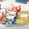 Yaratıcı 3D El Hazırlanmış Porselen Emaye Tavuskuşu Kahve Fincanı Set Daire ve Kaşık Mevcut Seramik Çay Bardaklar Hediye Deniz T2I52994