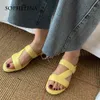 Sophitina kadın terlik dışında günlük moda ayakkabı giyim düz renk deri kapalı kadın ayakkabı sarı mor ao773 210513