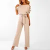 Kontor Ladies Elegant Jumpsuit Loose Short Sleeve och Wide Long Långbyxor Casual Streetwear Kvinnors Overaller Hög midja Tunika 210709