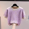 Sommar Casual Tunn Pullover Stickad tröja Kvinnor Blommigryck Loose Pull Femme Koreanska Chic Puff Sleeve Sweet Jumper Sueter Toppar 210514