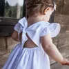 Robes de fille 2021 filles bébé robe coton et lin princesse jupe bulle couleur Pure nœud papillon mignon mode enfants vêtements pour cadeau