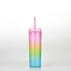 Três cores gradiente acrílico acrílico tumbler 13oz / 450ml plástico arco-íris cor copo magro com tampa e palhas garrafa de água de cilindro