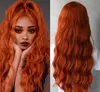 Ginger Orange Färgad Lace Front Wig Peluca Naranja Mellandel Lösa våg Syntetiska peruker för svarta / vita kvinnor