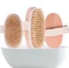 Brosse de bain peau sèche corps doux poils naturels SPA nettoyage des brosses brosses à poils de douche en bois sans manche