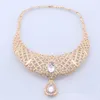 Exquisite Dubai Gold Color Gem Crystal Necklace Earring Jewelry Set Nigerian Wedding Woman Accessories Costume Jewellry Sets