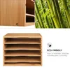 Bamboo Desktop Organizer File Sorter Desk Organizers 5 Tier Letter Tray with 4 Adjustable Shelves for Office Stationary Supplies 36x25x26cm