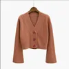 Cardigan Höst Lång Flare Ärm Kort Tröja Kvinnor Ribbed Stickade Bomull Toppar Svart Vit Ladies Mjuk Outwear Kvinna 210918