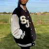2021 giacca da baseball oversize autunnale donna moda pelle manica lunga patchwork lettera stampa streetwear giacca bomber varsity