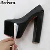 Sorbern 19cm mulheres negras vestido sapatos Bomba deslizamento na plataforma invisível bloco de salto redondo de salto alto costume multi cores