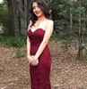 Vintage Mermaid Burgundy Bridesmaid Dresses Strapless Lace 2022 Maid of Honor Long Evening Prom Party Wedding Guest Gowns