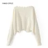 YAMDI women tassel sweater autumn winter solid orange white black sweaters cropped jumpers v neck sexy knitted pullover 210806