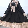 Japanska Harajuku Gothic Bandage Bow Splice Dress Sweet Lolita Girl Cosplay Kawaii Ruffle Party 210623