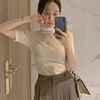 Short Sleeve Summer Top Shirts Female Knitted White Blouse Femme Office Lady Solid Shirt Casual Blouses Women Blusas 12874 210427