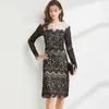 Women's Runway Dresses O Neck Long Sleeves Embroidery Lace Patchwork Fashion Straight Autumn Dress Vestidos