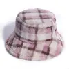 Wide Brim Hats 2021 Fashion Plaid Faux Fur Womens Winter Bucket Soft Warm Thick Fisherman Lady Girl Panama Outdoor Travel Fishing Cap