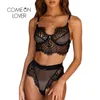 Comeonlover Spitzen-Unterwäsche-Set für Damen, transparent, ungefüttert, BH, Höschen-Set, BacklLenceria Push-Up-Bralette-Dessous RI80557 X0526