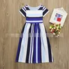 Uroczy Baby Girl Dress Multi Color Striped Circle Neck Krótki Rękaw Długość Długość Spódnica Summer Beach Kids Sukienki Ubrania 17 5at L2