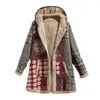 冬のヴィンテージの女性のコートのポケットの暖かい印刷の厚いフリースのフード付きの女性のwirent winter 211019