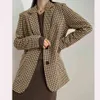 Houndstooth épais chaud femmes manteau de laine hiver col cranté simple boutonnage coréen vintage femme mélange de laine 210513