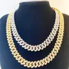 12MM CUBAN CHAIN Collier Homme Plaqué Or Full Diamond Alloy Hip Hop Bling Chains