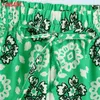 Tangada Women Retro Green Floral Print Shorts Vintage High Elastic Waist Drawstring Female Short Pants Mujer BE941 210609
