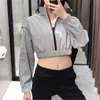 Autumn women fashion Reflector short jacket high waist zipper fly Hip Hop Fashion Female Loose Shine Jacket 210430