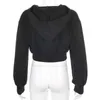 Casual Solid Solvers Black Cropped Damskie bluzy Jesień Zima Harajuku Z Długim Rękawem Kobieta Bluza Gothic Jacket Top 210809