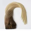 Balayage Ombre Hair Extensions Remy Cabello humano del clip en Extensiones de cabello color marrón a rubio 8 a 613 Siloso recto 120G2191061