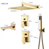 Golden Badkamer Douche Kranen Set 3-Ways Regenval Systeem Wandmontage 8 10 12 ''Douchekop messing bad Uitloop Koude Mengkraan T200612