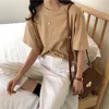 Summer Cotton Short Sleeve O Neck Women Shirts Casual Plus Size Loose Blouse Solid Pullover Tops 9702 210508