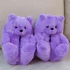 Ours en peluche femmes noël en peluche pantoufles dessin animé mignon ours maison pantoufle fourrure fausse fourrure diapositives femme fourrure tongs chaussures Y0427