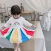 Baby Girl Dress Rainbow Knitting Long Sleeve Fall Outfit Clothes Winter Kids Dresses For s 210429