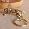 Messing Zodiac Tiger Animal Sleutelhanger Koper Schreeuwen Beast Auto Sleutelhanger Handgemaakte Craft Bronze Forest King Bag Hanging Hanger Geschenken