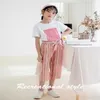 Wholesale Summer Teenage Girl 2 Piece Sets White Shirt + Red Striped Pants Kids Clothes Girls E2053 210610