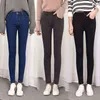 Warme Winter Plus Size Slim Jeans Frauen Advanced Stretch Baumwolle Denim Hosen Dicke Fleece Studentenhose Blau Schwarz Grau 211112